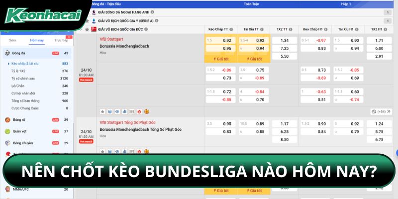 Nên chốt kèo Bundesliga nào hôm nay?